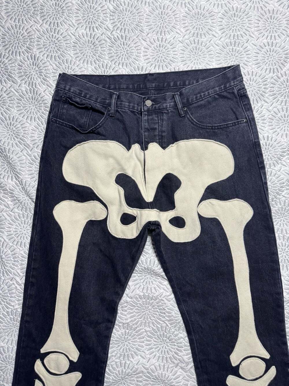 MNML D184 Skeleton Straight Denim Pants Black/Cream Men’s 38
